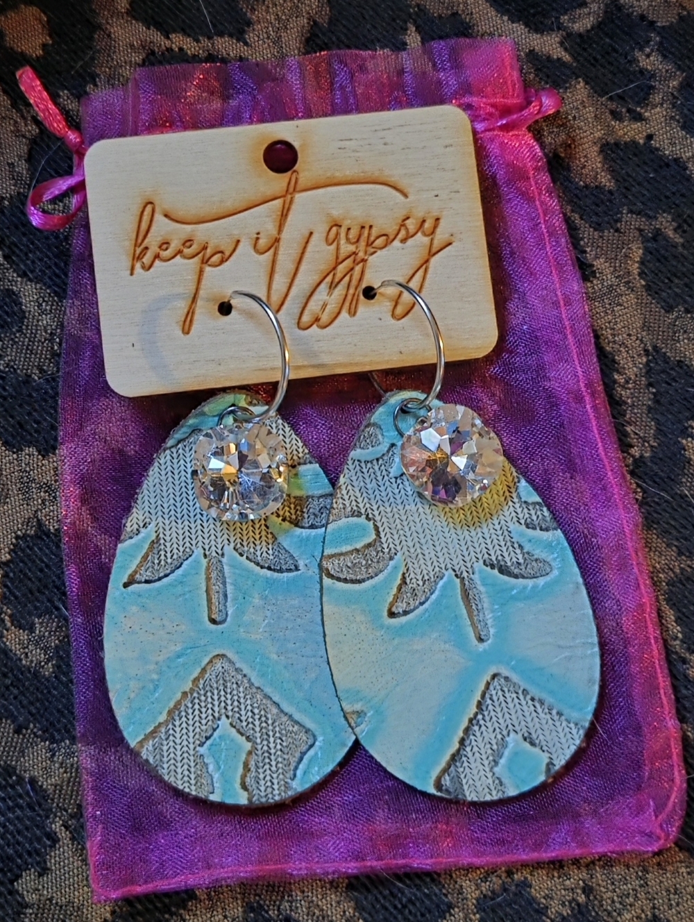 Keep It Gypsy Turquoise Teardrop Earrings with Crystal Accent